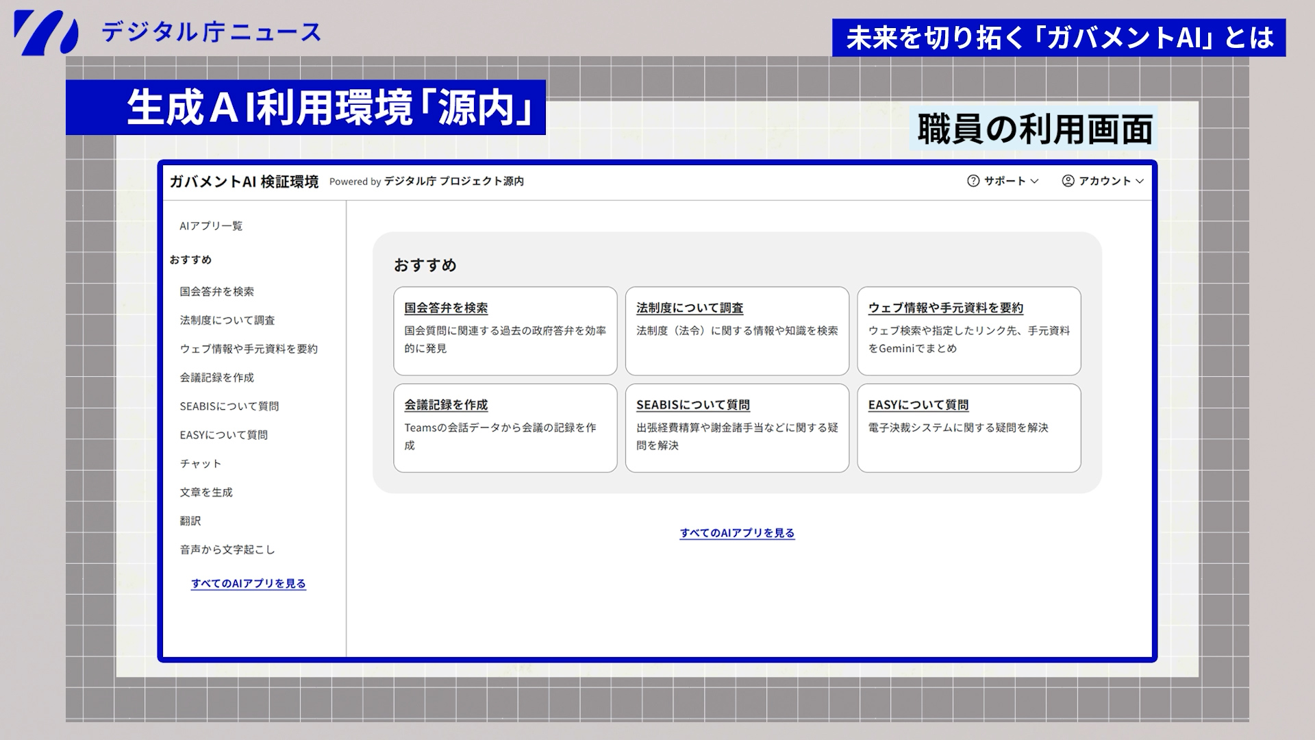 生成AI利用環境「源内」の利用画面。