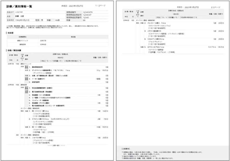 診療/薬剤情報一覧 医師・薬剤師側の閲覧画面